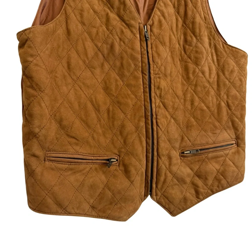 Vintage Luis Alvear Quilted Leather Brown Vest - Picture 2 of 4